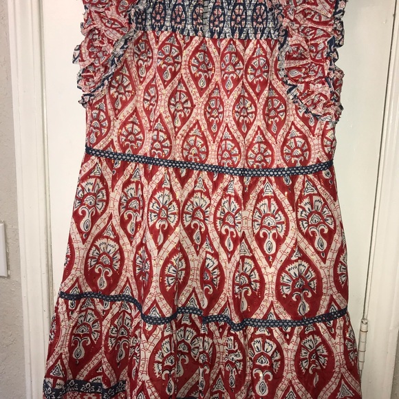 Ash & Eden Red Olga Mini Lace Dress sz M Cotton Tiered Made in India NWT - Picture 5 of 8